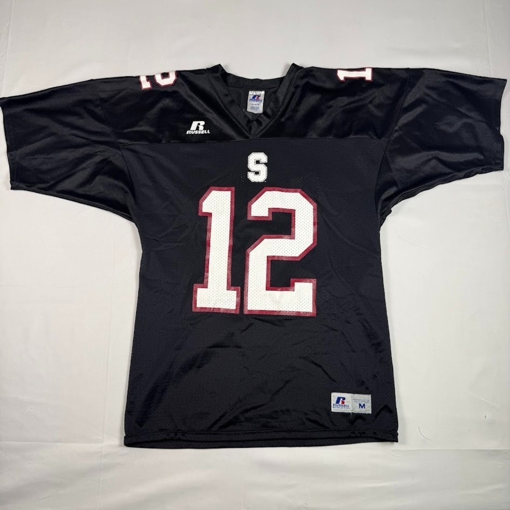 Russell Athletic Stanford Jersey Mens Medium Black #12 Football Y2K
